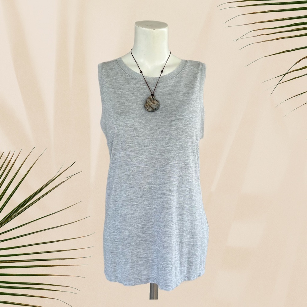 Banana Republic Gray Sleeveless Top with Sparkle Trim, Size L